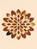 Bloem-mandala in de stijl Modern Bauhaus, in diep roest, mosterdgeel en romige crème, met een diepzwart accent