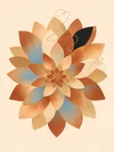 Bloem-mandala in de stijl Modern Bauhaus, in terracotta, roestoranje en romige crème, met een diepzwart accent