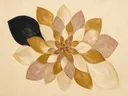 Bloem-mandala in de stijl Modern Bauhaus, in warm oker, zachte crème en verstoft roze, met een diepzwart accent