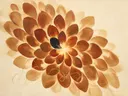 Bloem-mandala in de stijl Modern Bauhaus, in terracotta, roestoranje en romige crème, met een diepzwart accent