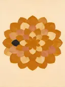 Bloem-mandala in de stijl Modern Bauhaus, in warm oker, zachte crème en verstoft roze, met een diepzwart accent