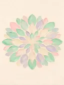 Bloem-mandala in de stijl Modern Bauhaus, in zacht mintgroen, blozend roze, romige crème en bleeklila