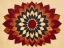 Bloem-mandala in de stijl Modern Bauhaus, in diep rood, roestoranje en romige crème, met diepzwart