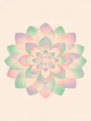 Bloem-mandala in de stijl Modern Bauhaus, in zacht mintgroen, blozend roze, romige crème en bleeklila