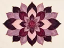 Bloem-mandala in de stijl Modern Bauhaus, in aubergine, diep magenta en zacht blos, met een dunne gouden lijn