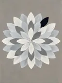 Bloem-mandala in de stijl Modern Bauhaus, in steengrijs, bleek blauwgrijs en krijtwit, met een diepzwart accent