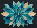 Bloem-mandala in de stijl Modern Bauhaus, in diep zeeblauw, turkoois en bleek aqua, met warm zand