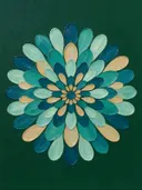 Bloem-mandala in de stijl Modern Bauhaus, in diep zeeblauw, turkoois en bleek aqua, met warm zand