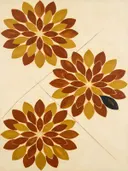 Bloem-mandala in de stijl Modern Bauhaus, in diep roest, mosterdgeel en romige crème, met een diepzwart accent