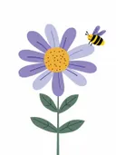 Schilderij van een paarse bloem met bijtje voor de kinderkamer
