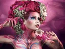 Vrouw met bloemenkroon en bodypaint