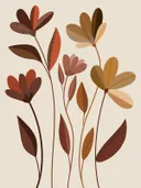 Illustratie van gestileerde bloemen in oker, roest en roze tinten op een crème achtergrond.