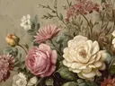 Schilderij van een bloemenboeket op een beige achtergrond