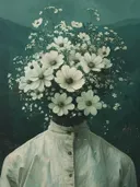 Figuur met bloemen als hoofd