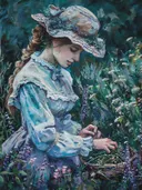 Portret van een vrouw die bloemen plukt in de tuin
