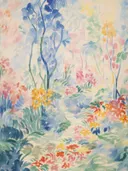 Bloementuin in aquarel, botanisch schilderij