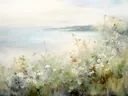 Wilde bloemen op een klif met uitzicht op zee