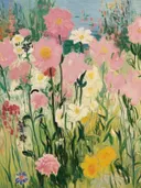 Bloemenveld in pastelkleuren, botanisch schilderij