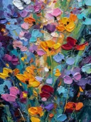 Schilderij van een bloemenveld met een witte vlinder