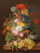 Bloemstuk met druiven en een vogelnest van Franz Xaver Petter: stilleven