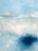 Blokken in diep zilver en ijsblauw, kleurvelden schilderij, blokken