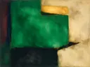 Kleurvelden schilderij, blokken in smaragd en zwart