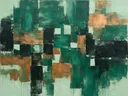 Kwastslag schilderij, blokken in Koper en Patina