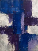 Meswerk schilderij, blokken in Kobalt en Violet