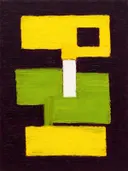 Paletmes abstract schilderij, blokken in citroen en lindegroen