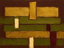 Paletmes abstract schilderij, blokken in kastanje en goud