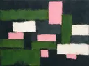 Paletmes abstract schilderij, blokken in kersenbloesem