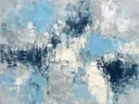 Blokken Zwaai in diep zilver en ijsblauw, action painting schilderij, blokken (sweep)
