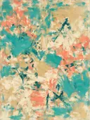 Action painting schilderij, blokken (sweep) in turkoois en zand