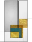 Art deco blokkenschilderij in goud en teal
