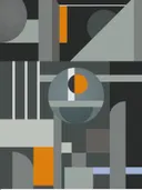 Blokkencompositie in grijs en oranje, abstract schilderij
