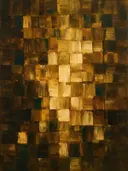 Paletmes abstract schilderij, blokkenraster in amberglans