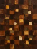 Paletmes abstract schilderij, blokkenraster in karamel