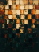 Paletmes abstract schilderij, blokkenraster in rust en teal