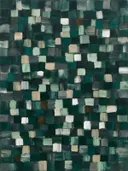 Paletmes abstract schilderij, blokkenraster in zeegroen