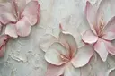 Getextureerd schilderij van drie roze hibiscusbloemen op een witte gestructureerde achtergrond