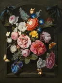 Boeket bloemen met vlinders, Toegeschreven aan Otto Marseus van Schrieck: stilleven met bloemen