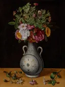 Boeket in een vaas met twee oren van Ludger Tom Ring the Younger: stilleven