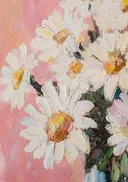 Schilderij van een boeket witte madeliefjes