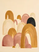 Bogen in maten in de stijl Retro Shapes, in warm oker, zachte crème en verstoft roze, met een diepzwart accent