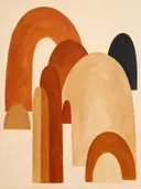 Bogen in maten in de stijl Retro Shapes, in terracotta, roestoranje en romige crème, met een diepzwart accent