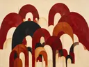 Bogen in maten in de stijl Retro Shapes, in diep rood, roestoranje en romige crème, met diepzwart