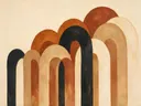 Bogen in maten in de stijl Retro Shapes, in terracotta, roestoranje en romige crème, met een diepzwart accent