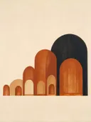 Bogen in maten in de stijl Retro Shapes, in terracotta, roestoranje en romige crème, met een diepzwart accent