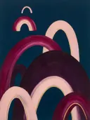 Bogen in maten in de stijl Retro Shapes, in aubergine, diep magenta en zacht blos, met een dunne gouden lijn