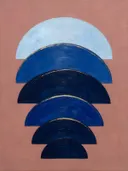 Bogen in maten in de stijl Retro Shapes, in middernachtindigo, kobalt en bleek ijsblauw, met een dunne gouden lijn